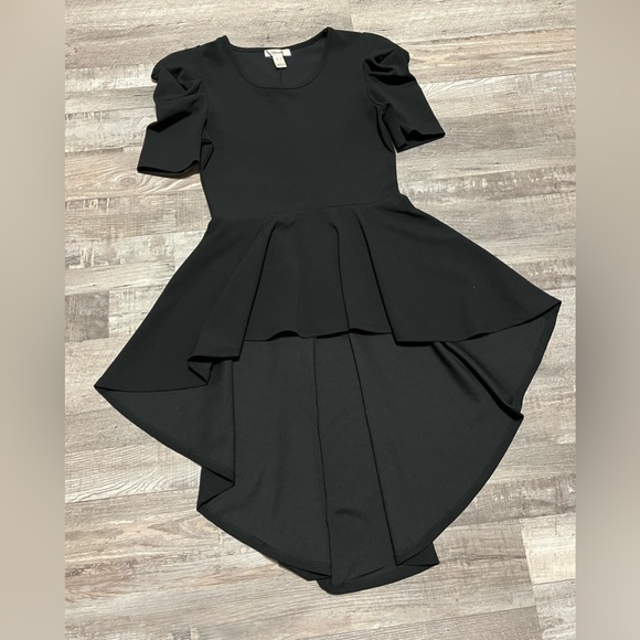 Black long peplum puff sleeve top - Picture 3 of 4